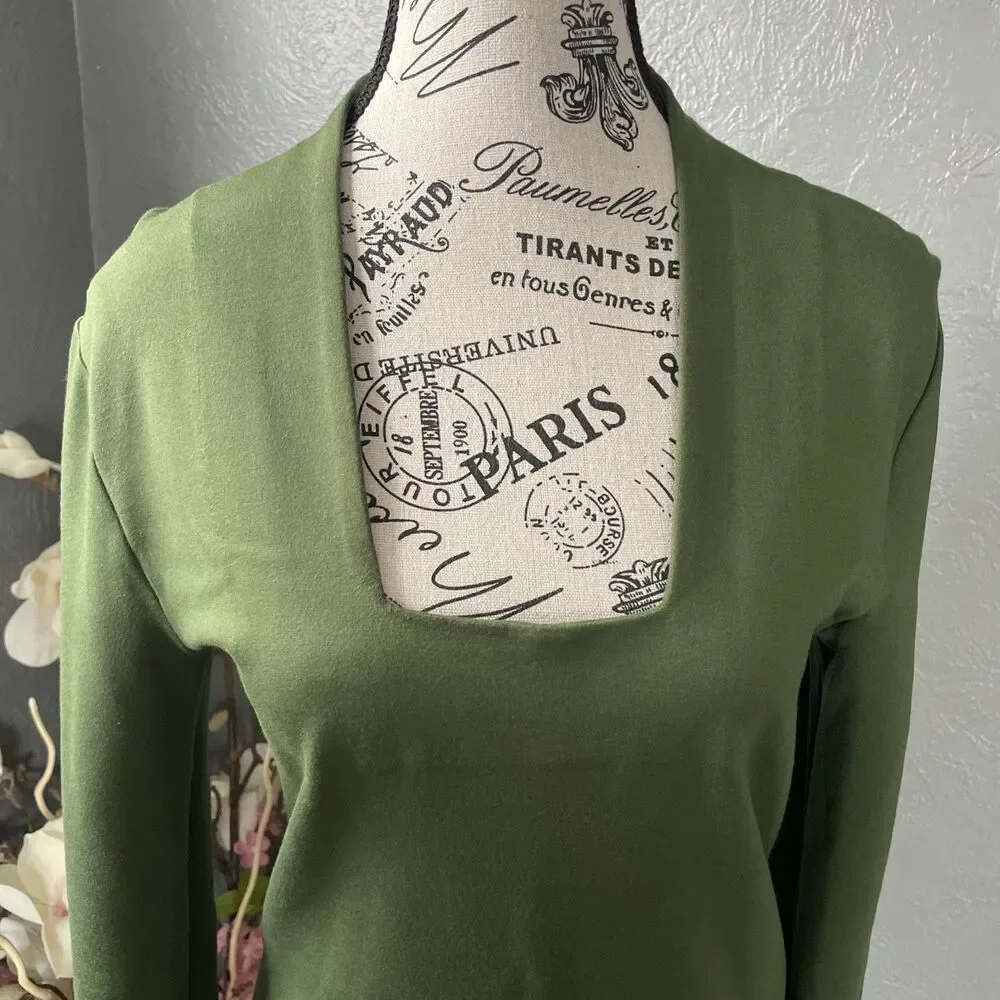 Kate Spade Saturday Dress S Small Green Pullover Stretch Sheath Long Sleeve